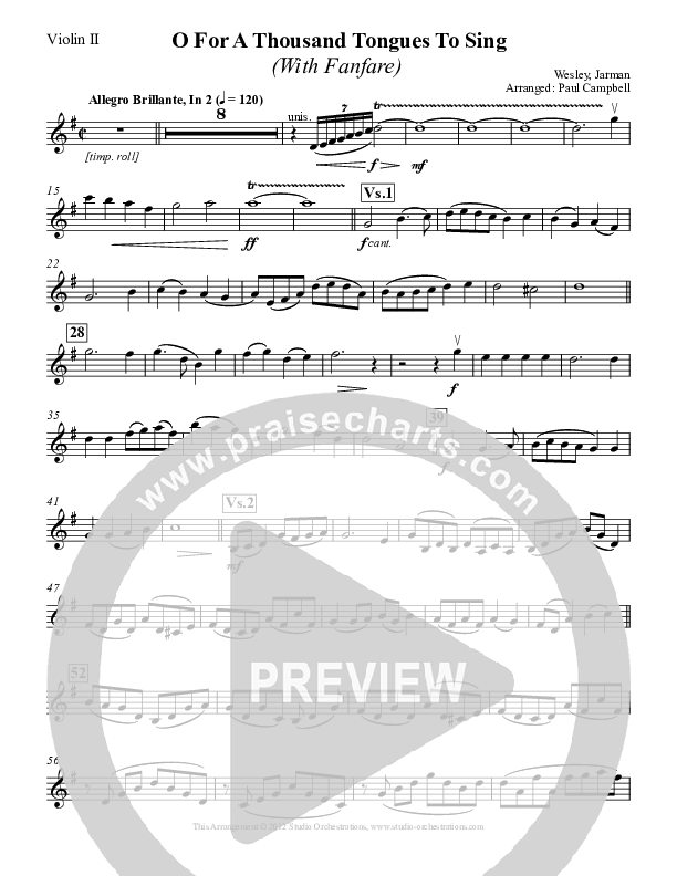 O For A Thousand Tongues To Sing Violin 2 (Paul Campbell)