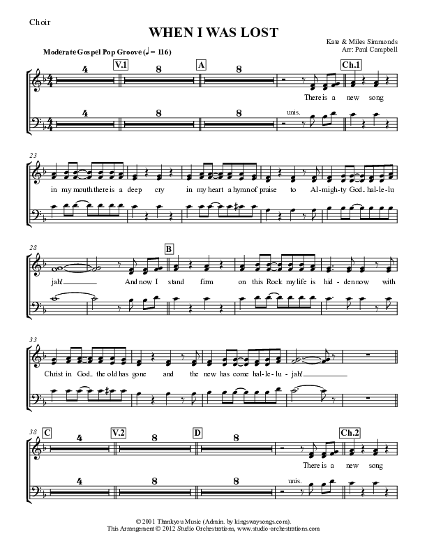 When I Was Lost (There Is A New Song) Choir Vocals (SATB) (Paul Campbell)