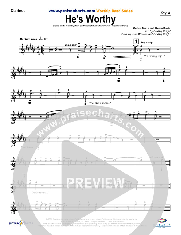 He's Worthy Clarinet (Geron Davis)