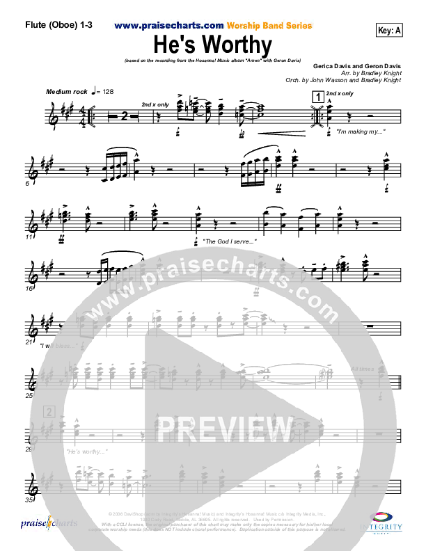 He's Worthy Flute/Oboe 1/2/3 (Geron Davis)