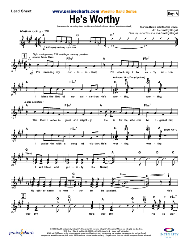 He's Worthy Lead Sheet (Geron Davis)