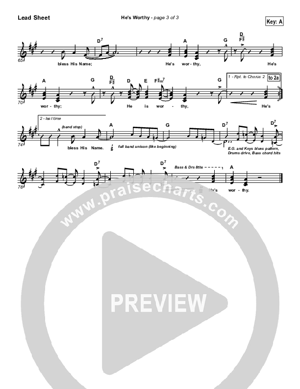 He's Worthy Lead Sheet (Geron Davis)