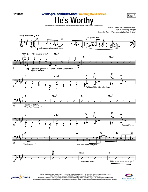 He's Worthy Rhythm Chart (Geron Davis)