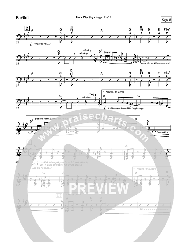 He's Worthy Rhythm Chart (Geron Davis)