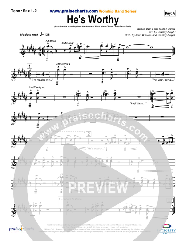 He's Worthy Tenor Sax 1/2 (Geron Davis)