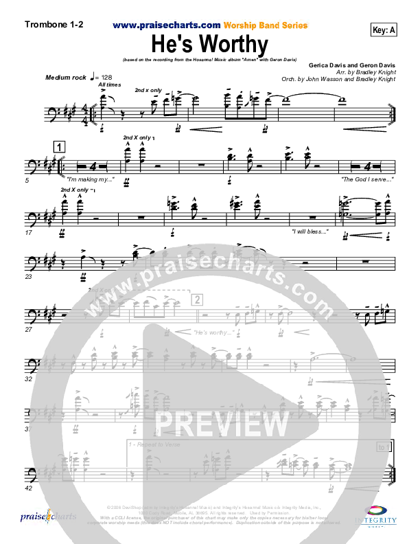 He's Worthy Trombone 1/2 (Geron Davis)