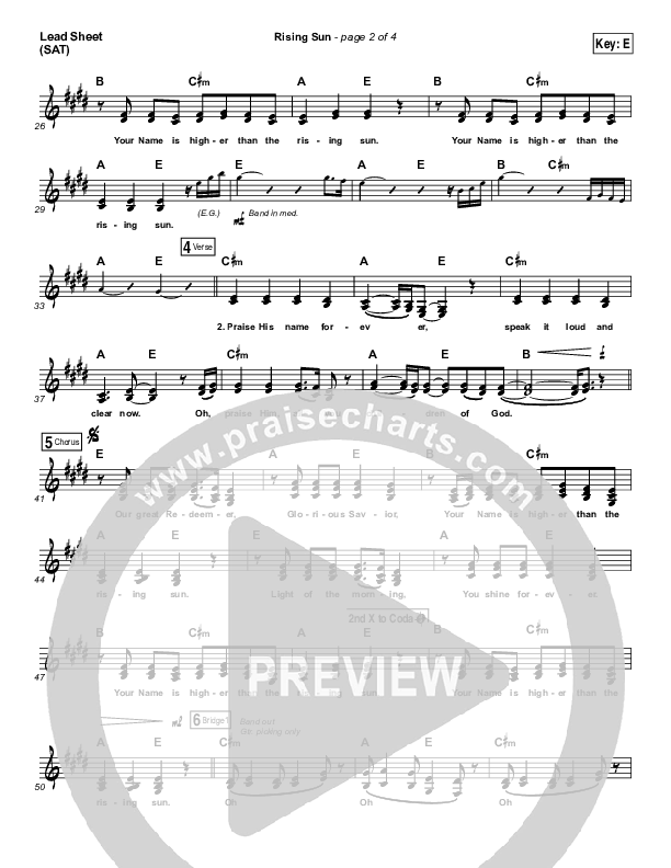 Rising Sun Lead Sheet (SAT) (All Sons & Daughters)