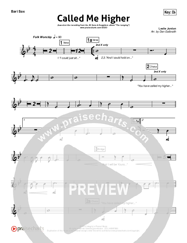 Called Me Higher Bari Sax (All Sons & Daughters)