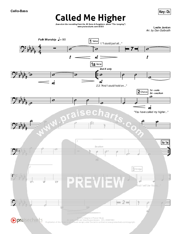 Called Me Higher Cello/Bass (All Sons & Daughters)