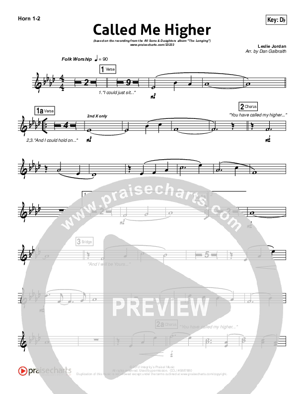 Called Me Higher French Horn 1/2 (All Sons & Daughters)