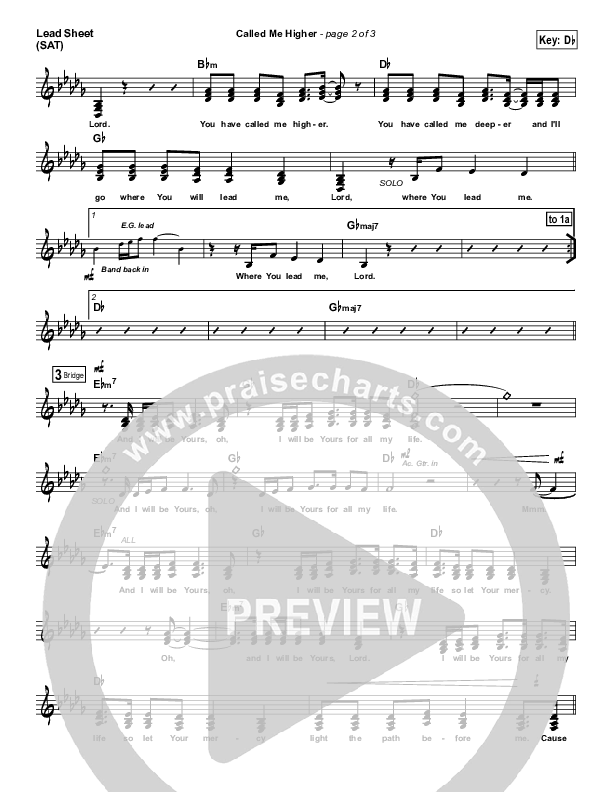 Called Me Higher Lead Sheet (SAT) (All Sons & Daughters)