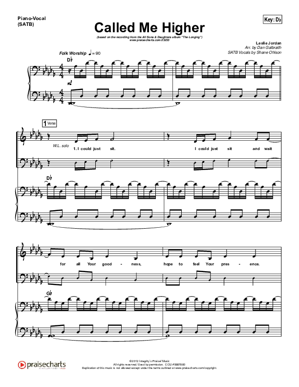 Called Me Higher Piano/Vocal (SATB) (All Sons & Daughters)