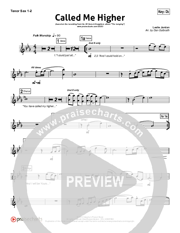 Called Me Higher Tenor Sax 1/2 (All Sons & Daughters)