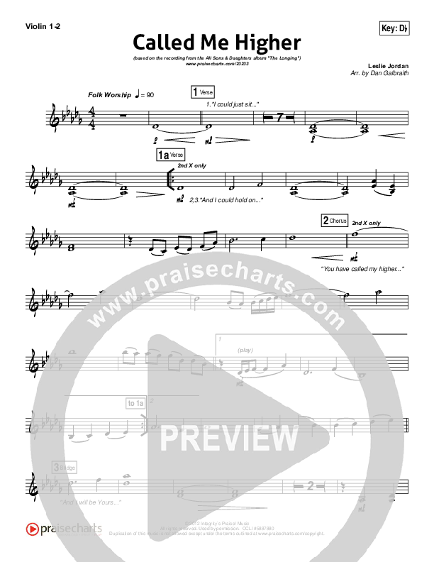 Called Me Higher Violin 1/2 (All Sons & Daughters)