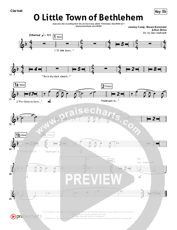 O Little Town Of Bethlehem Clarinet (Jeremy Camp)