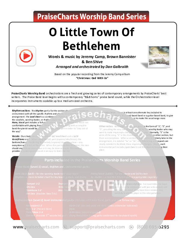O Little Town Of Bethlehem Cover Sheet (Jeremy Camp)