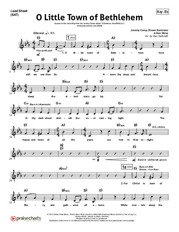 O Little Town Of Bethlehem Lead Sheet (Jeremy Camp)