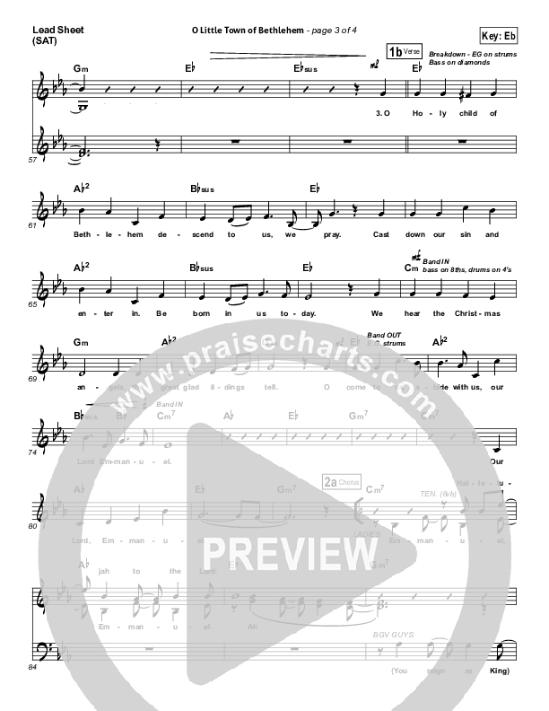 O Little Town Of Bethlehem Lead Sheet (Jeremy Camp)