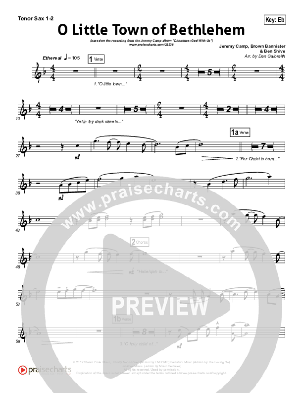 O Little Town Of Bethlehem Tenor Sax 1/2 (Jeremy Camp)