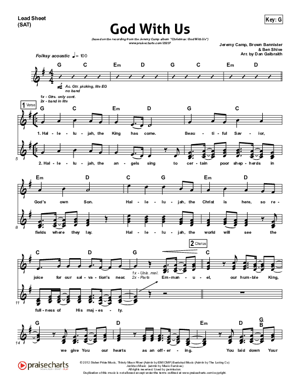 God With Us Lead Sheet (SAT) (Jeremy Camp)