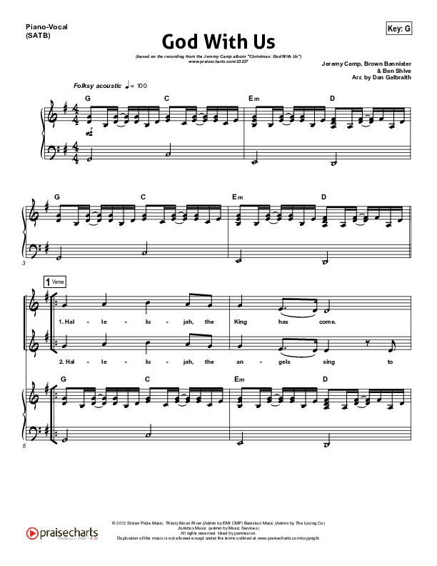 God With Us Piano/Vocal (SATB) (Jeremy Camp)
