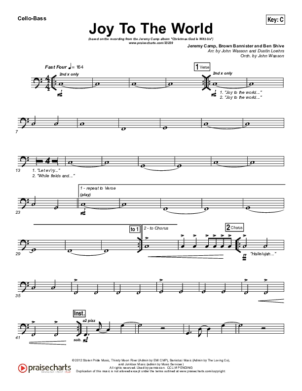 Joy To The World Cello/Bass (Jeremy Camp)
