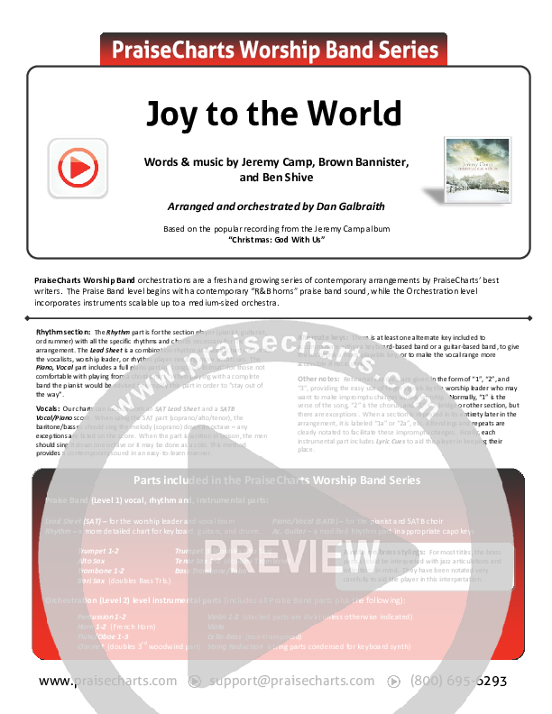 Joy To The World Cover Sheet (Jeremy Camp)