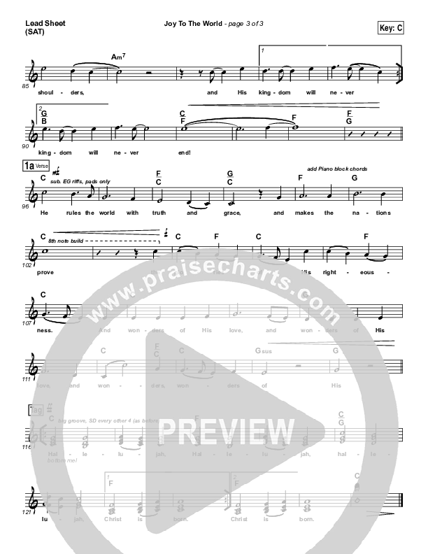Joy To The World Lead Sheet (SAT) (Jeremy Camp)