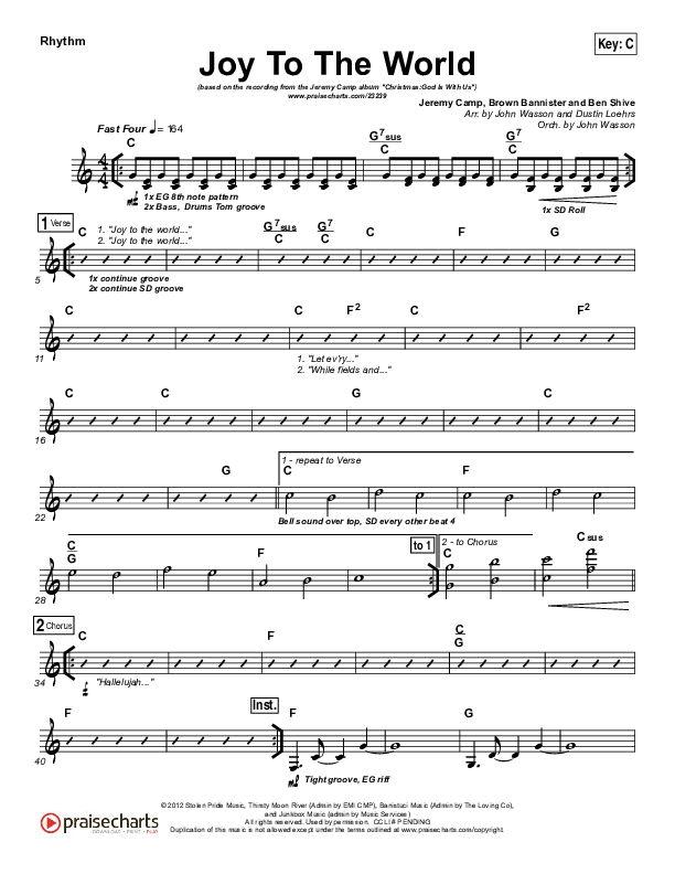Joy To The World Rhythm Chart (Jeremy Camp)