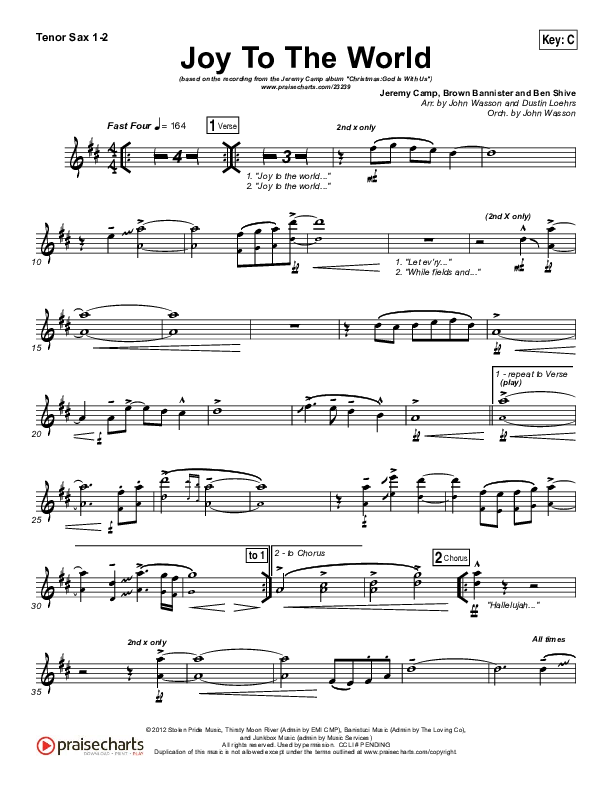 Joy To The World Tenor Sax 1/2 (Jeremy Camp)