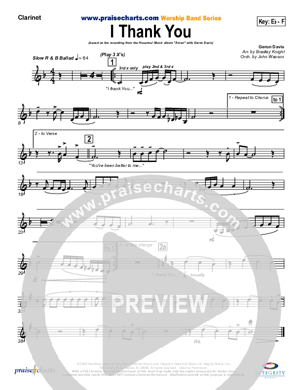 I Thank You Clarinet (Geron Davis)