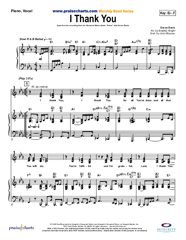 I Thank You Piano/Vocal & Lead (Geron Davis)