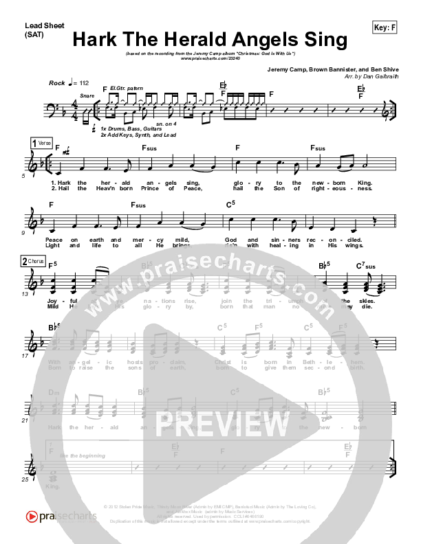 Hark The Herald Angels Sing Lead Sheet (SAT) (Jeremy Camp)