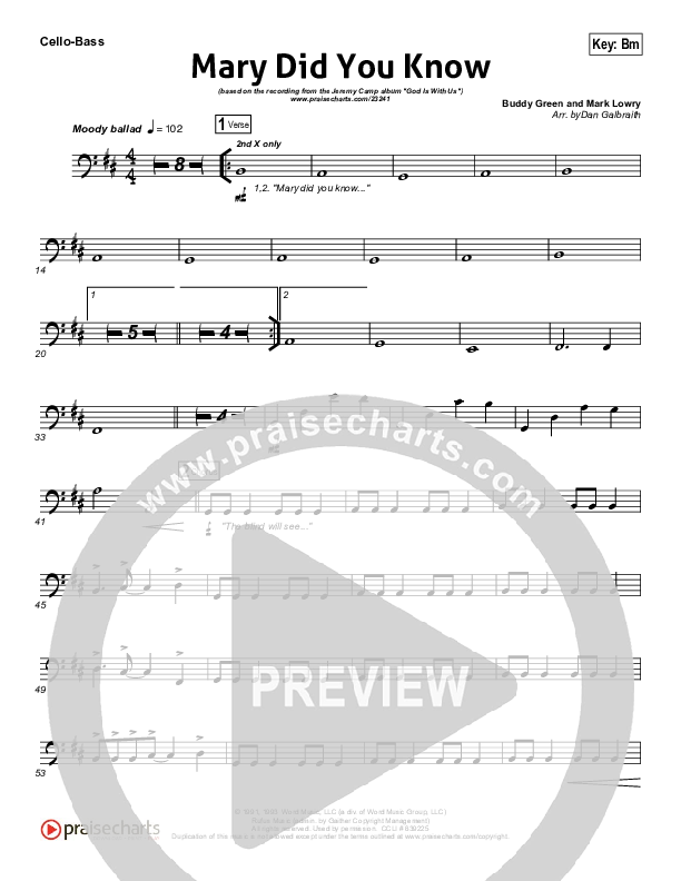 Mary Did You Know Cello/Bass (Jeremy Camp)