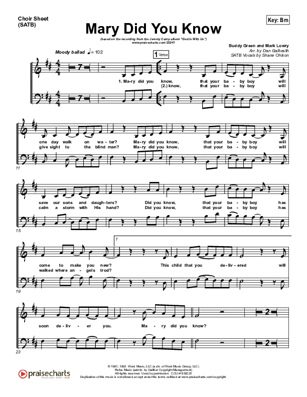 Mary Did You Know Choir Vocals (SATB) (Jeremy Camp)