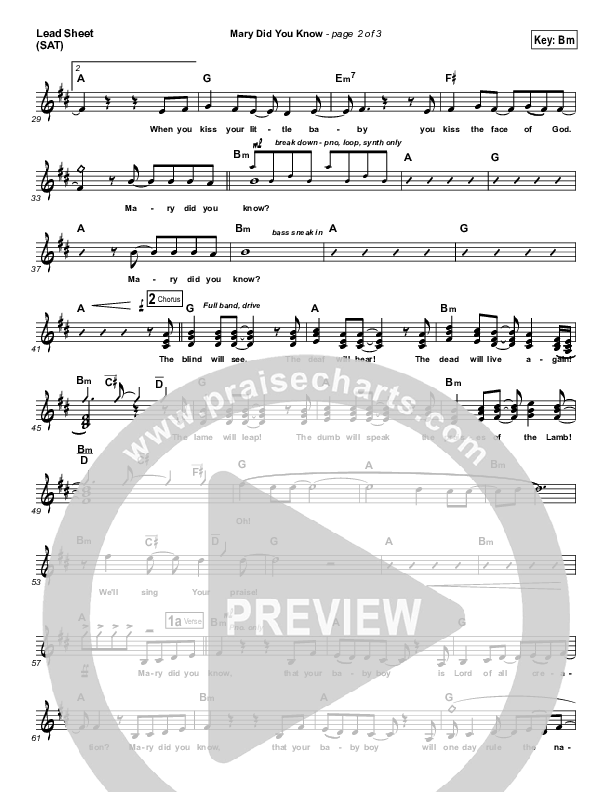Mary Did You Know Lead Sheet (SAT) (Jeremy Camp)