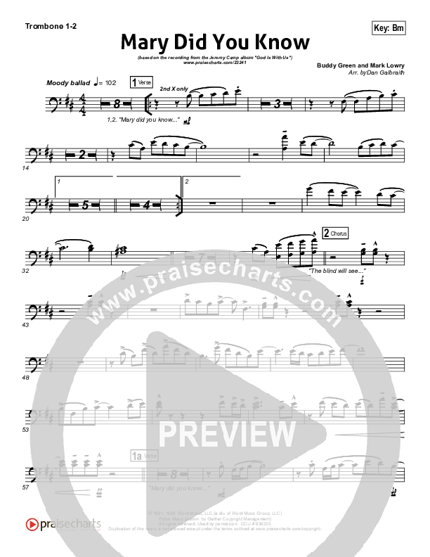 Mary Did You Know Trombone 1/2 (Jeremy Camp)