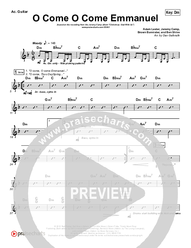 O Come O Come Emmanuel Rhythm Chart (Jeremy Camp)