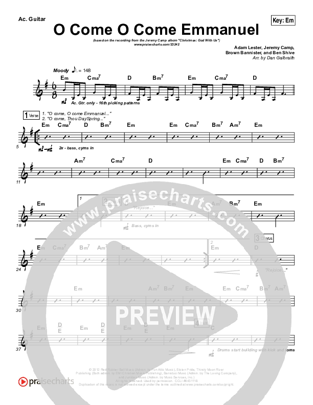 O Come O Come Emmanuel Rhythm Chart (Jeremy Camp)