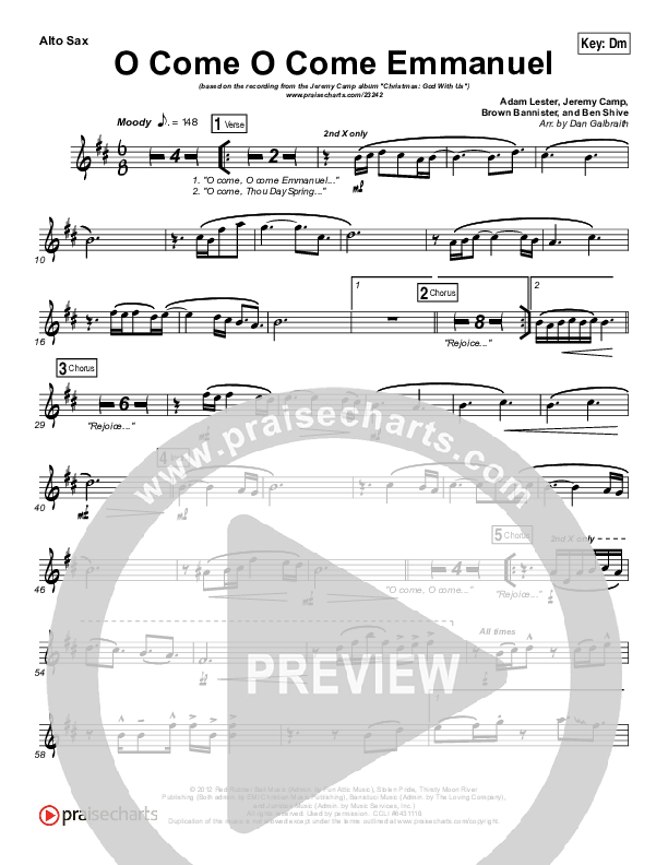 O Come O Come Emmanuel Alto Sax (Jeremy Camp)