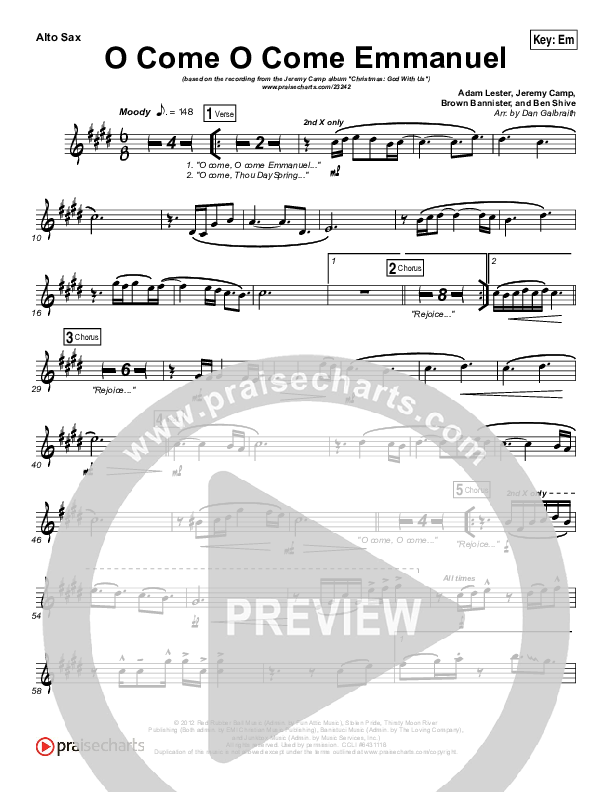 O Come O Come Emmanuel Alto Sax (Jeremy Camp)