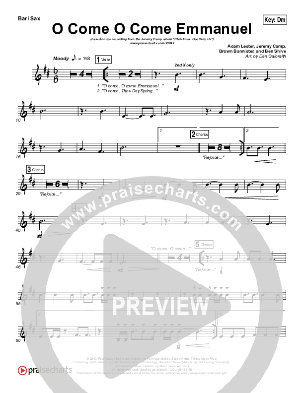 O Come O Come Emmanuel Bari Sax (Jeremy Camp)