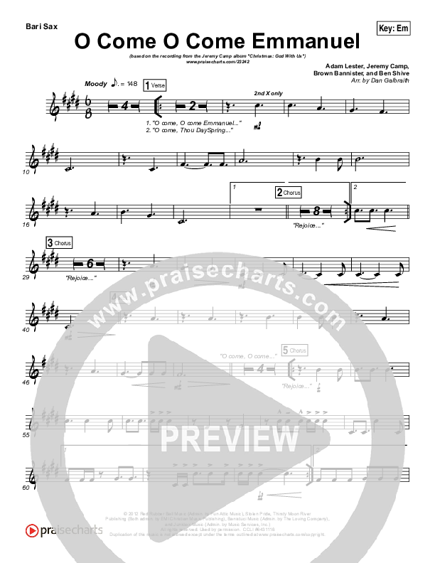 O Come O Come Emmanuel Bari Sax (Jeremy Camp)