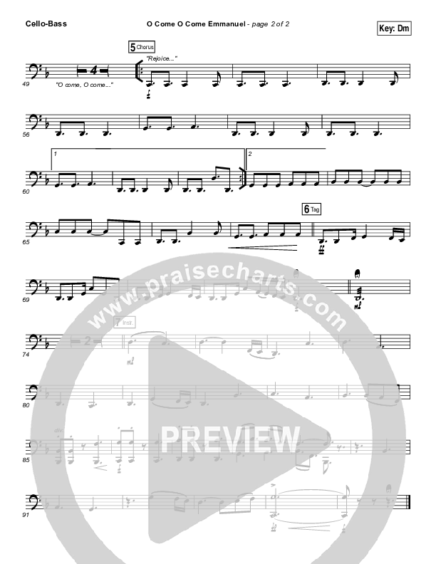 O Come O Come Emmanuel Cello/Bass (Jeremy Camp)