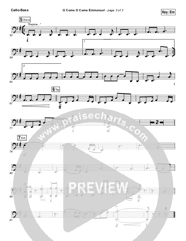 O Come O Come Emmanuel Cello/Bass (Jeremy Camp)