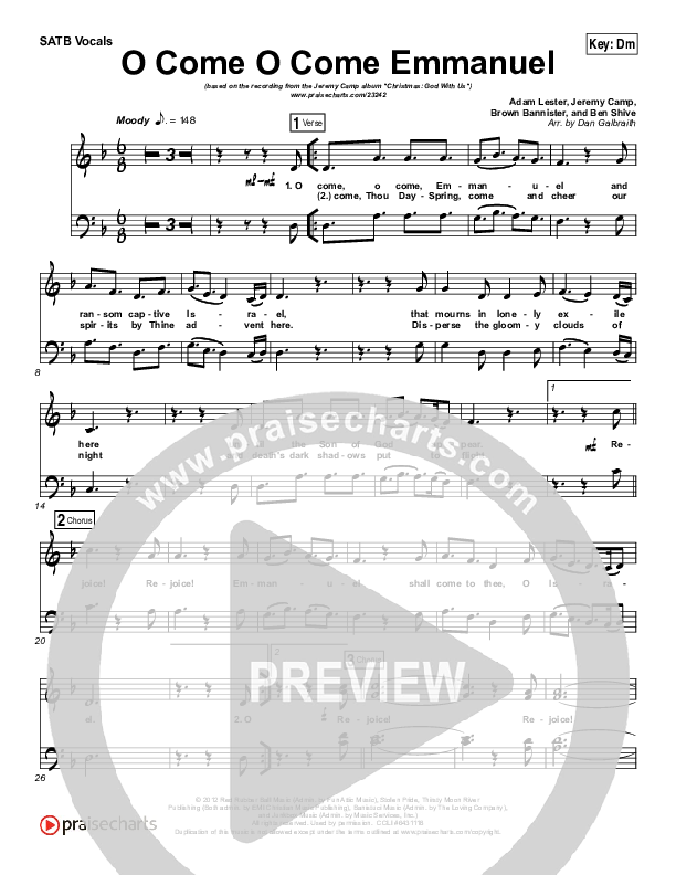 O Come O Come Emmanuel Choir Sheet (SATB) (Jeremy Camp)