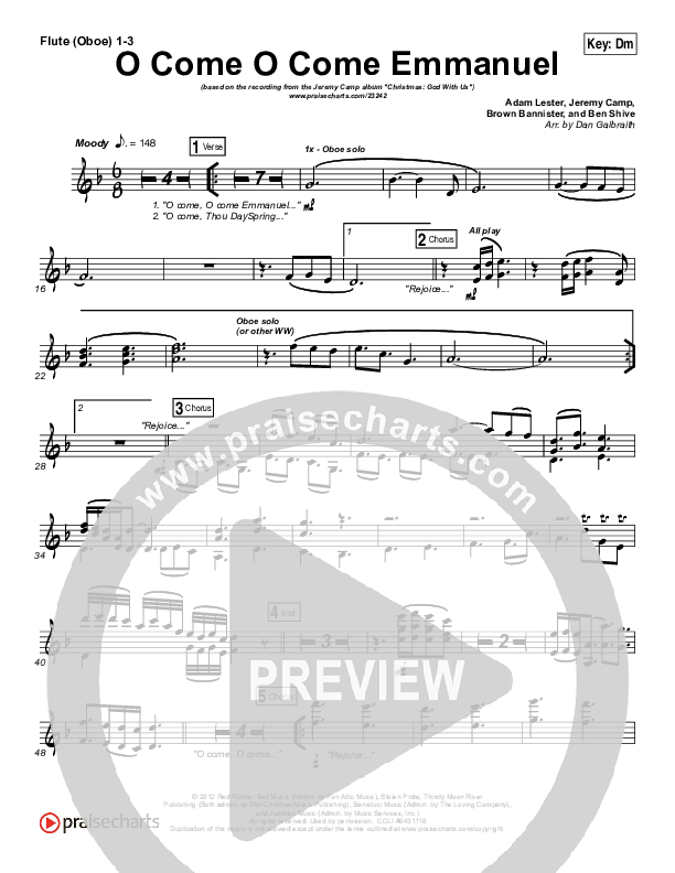 O Come O Come Emmanuel Flute/Oboe 1/2/3 (Jeremy Camp)