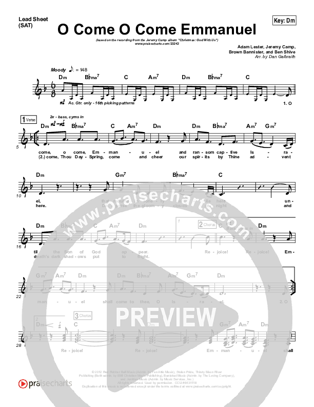 O Come O Come Emmanuel Lead Sheet (SAT) (Jeremy Camp)