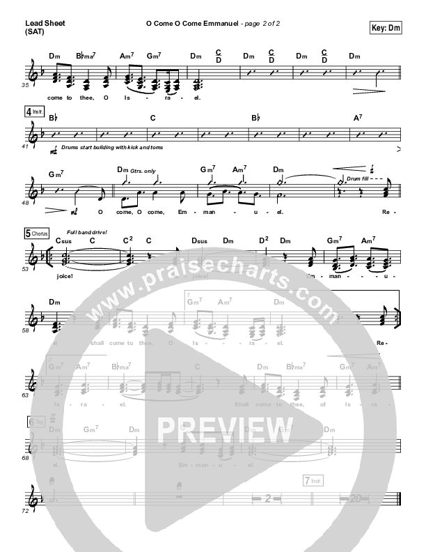 O Come O Come Emmanuel Lead Sheet (SAT) (Jeremy Camp)