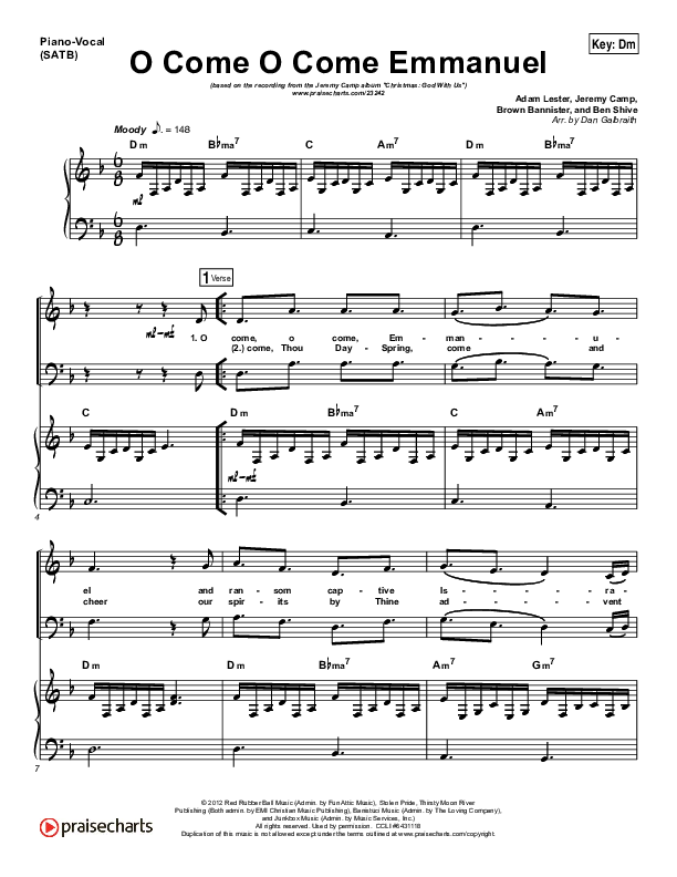 O Come O Come Emmanuel Piano/Vocal (SATB) (Jeremy Camp)